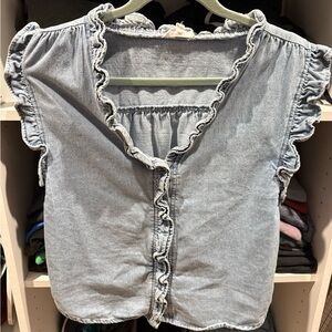 Dance & Marvel Ruffled Denim Blouse - Light Blue